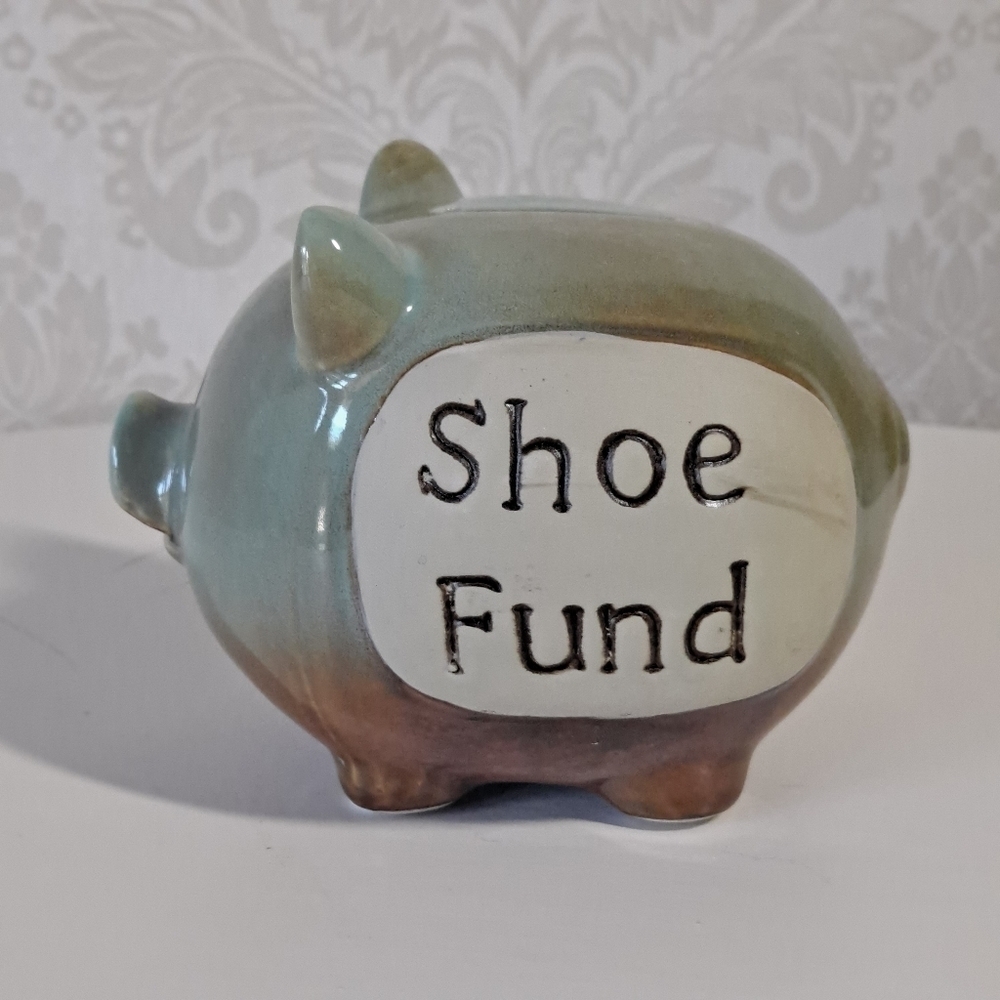 Piggy Bank 'Shoe Fund' ceramic green, EUC